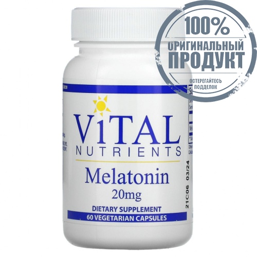 Vital Nutrients, Мелатонин, 20 мг, 60 вегетарианских капсул